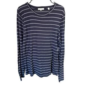 Vince Mens Blue Gray Stripe Long Sleeve T Shirt Pima Cotton L Coastal Preppy